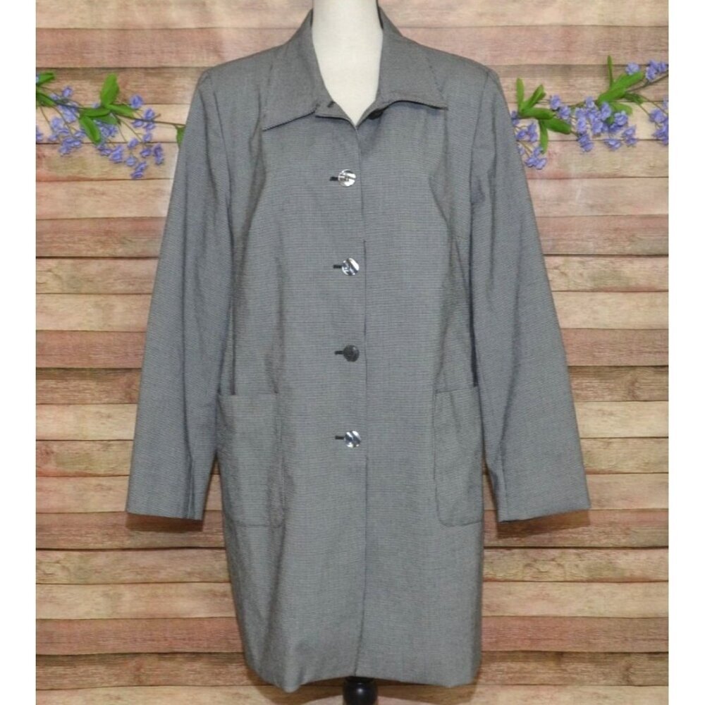 Alfred Dunner Long Jacket Coat Size 16 Micro Houndstooth Pockets Preppy Academia